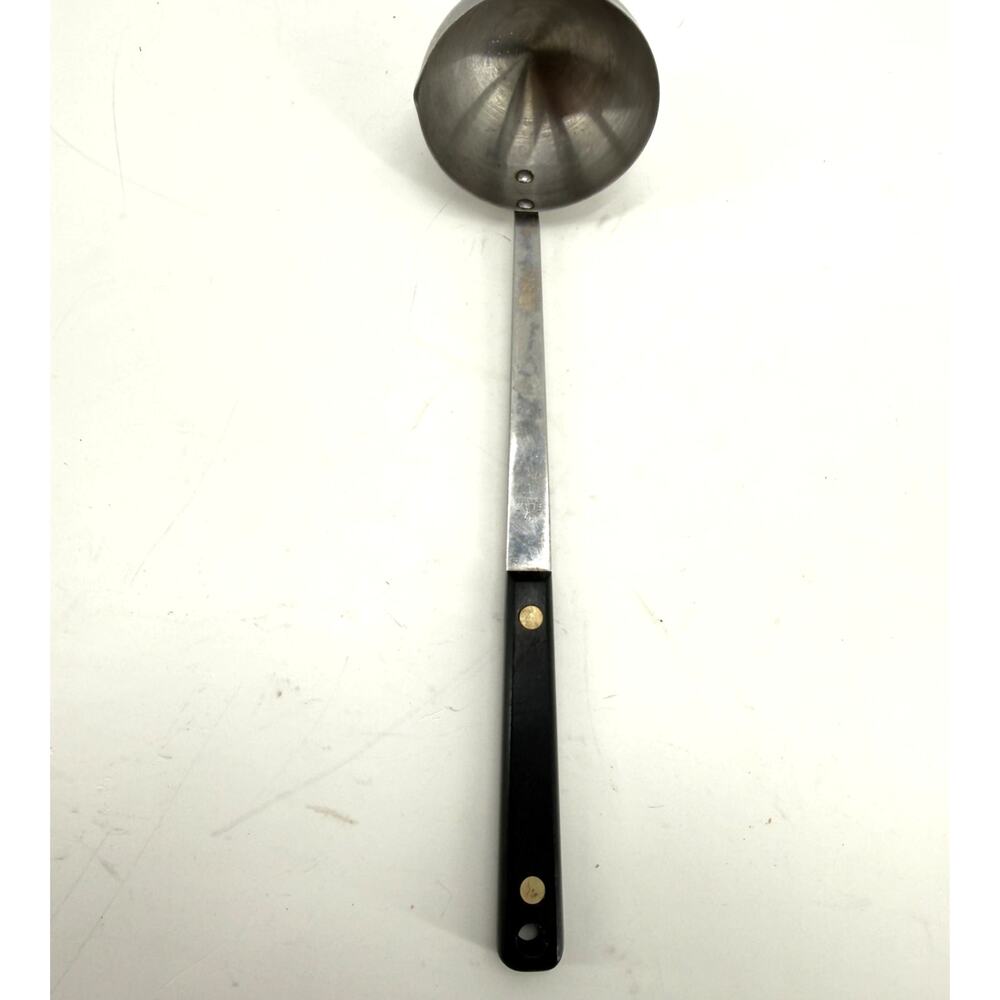 Flint Stainless Steel Soup Ladle Black Handle Vintage Kitchen Utensil USA